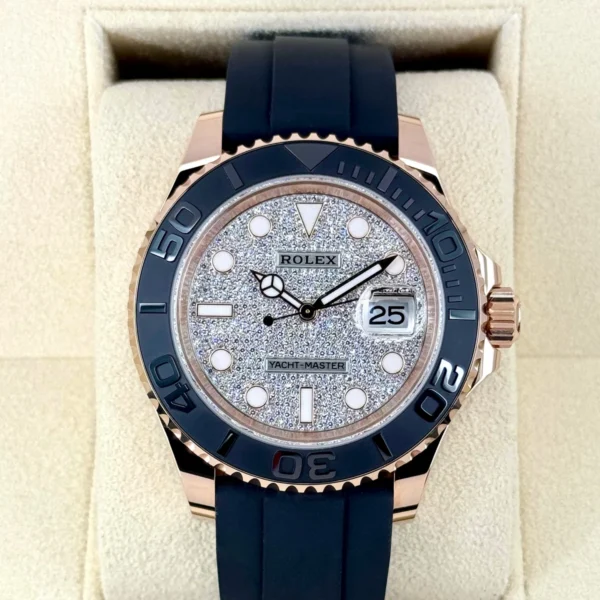 New 2025 Rolex Yacht-Master 40mm 126655 Rose Gold Diamond Paved Dial
