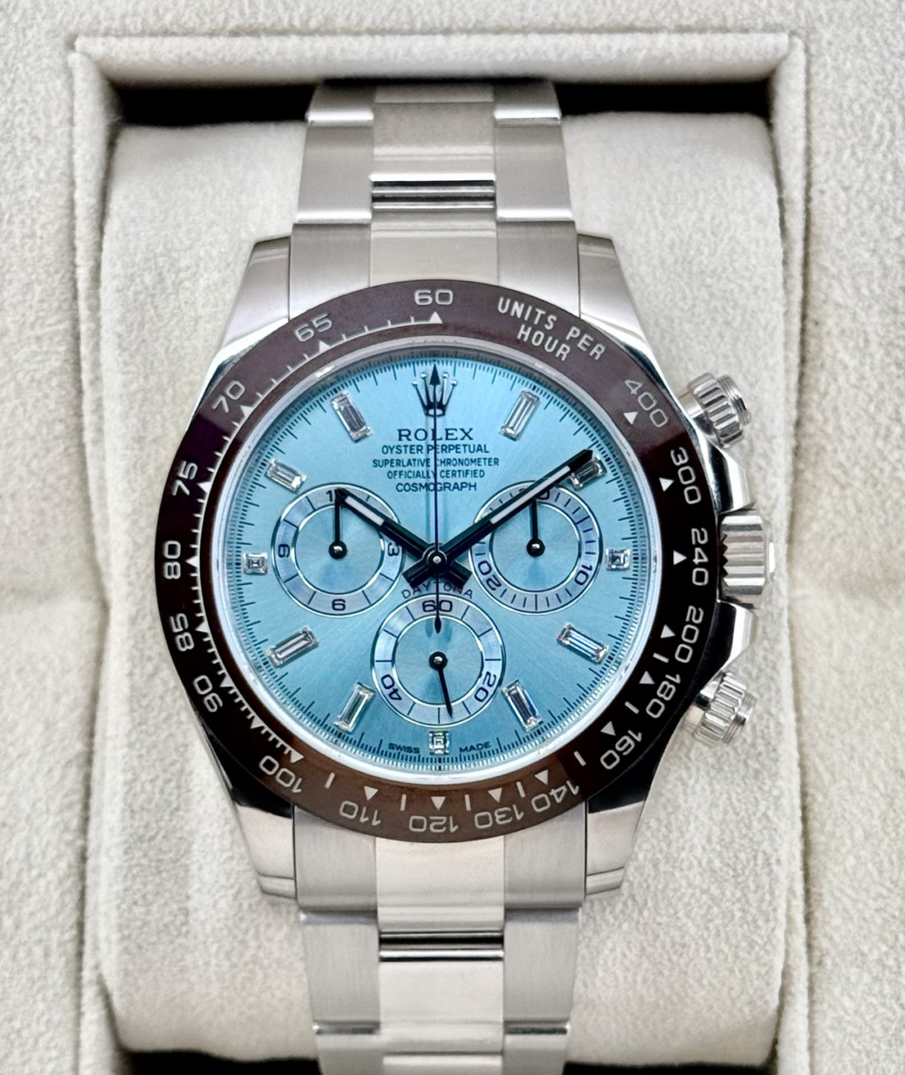 2017 Rolex Daytona 40mm 116506 Platinum Ice Blue Diamond Baguette Dial