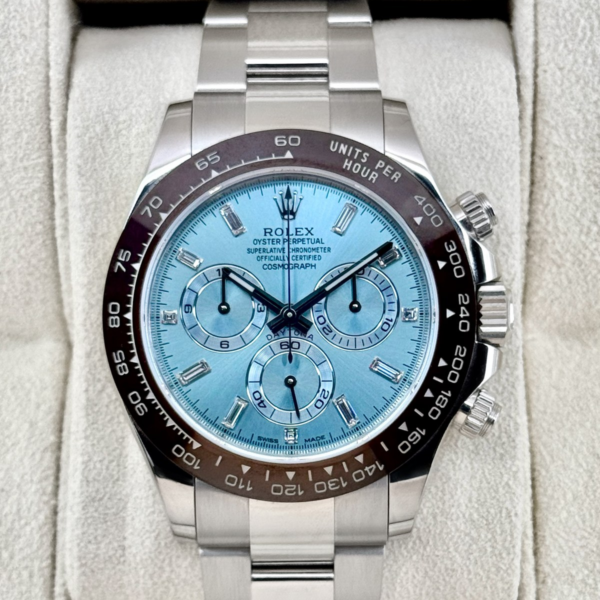 2017 Rolex Daytona 40mm 116506 Platinum Ice Blue Diamond Baguette Dial