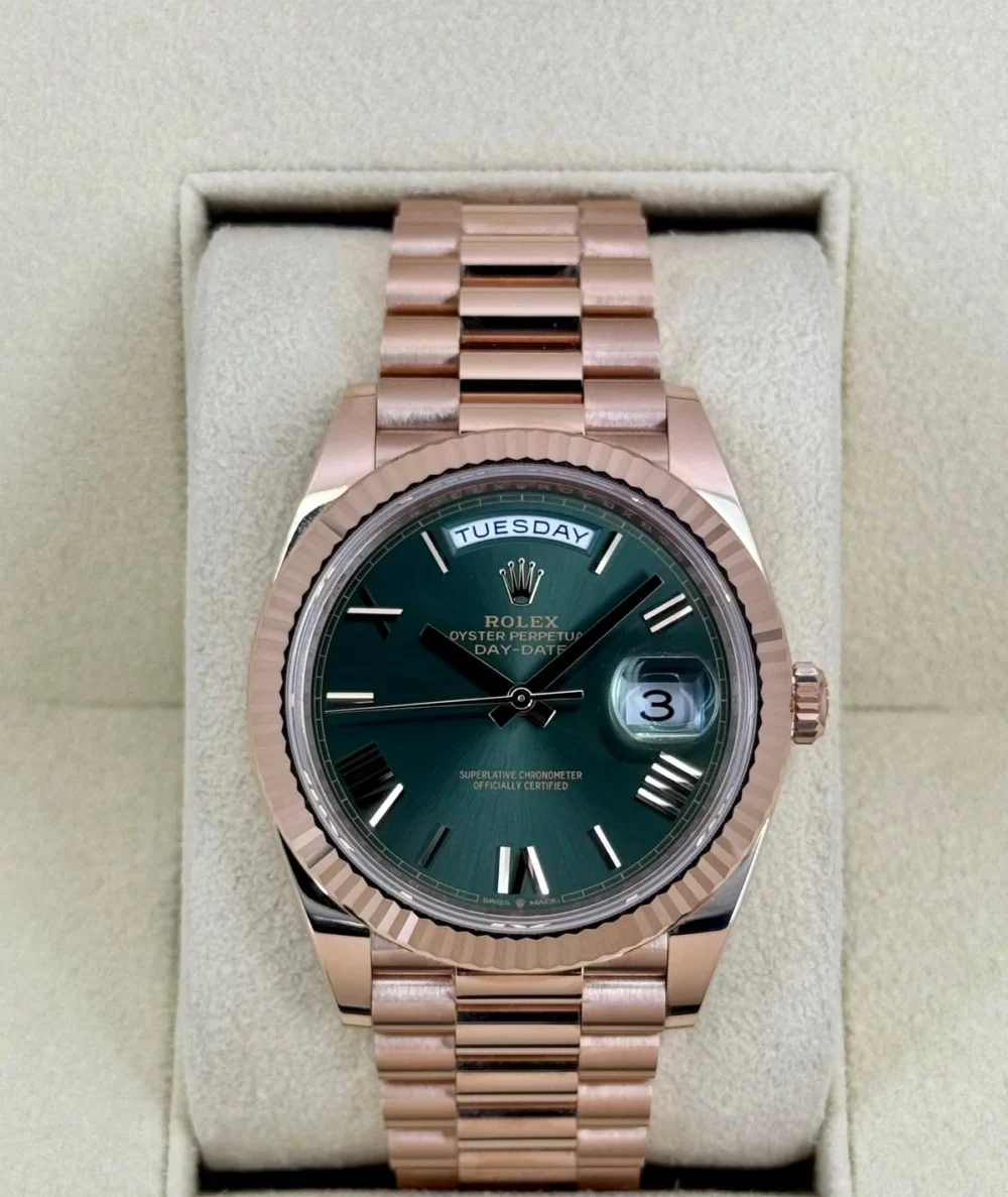 2025 Rolex Day-Date 40mm 228235 Presidential Rose Gold Olive Dial
