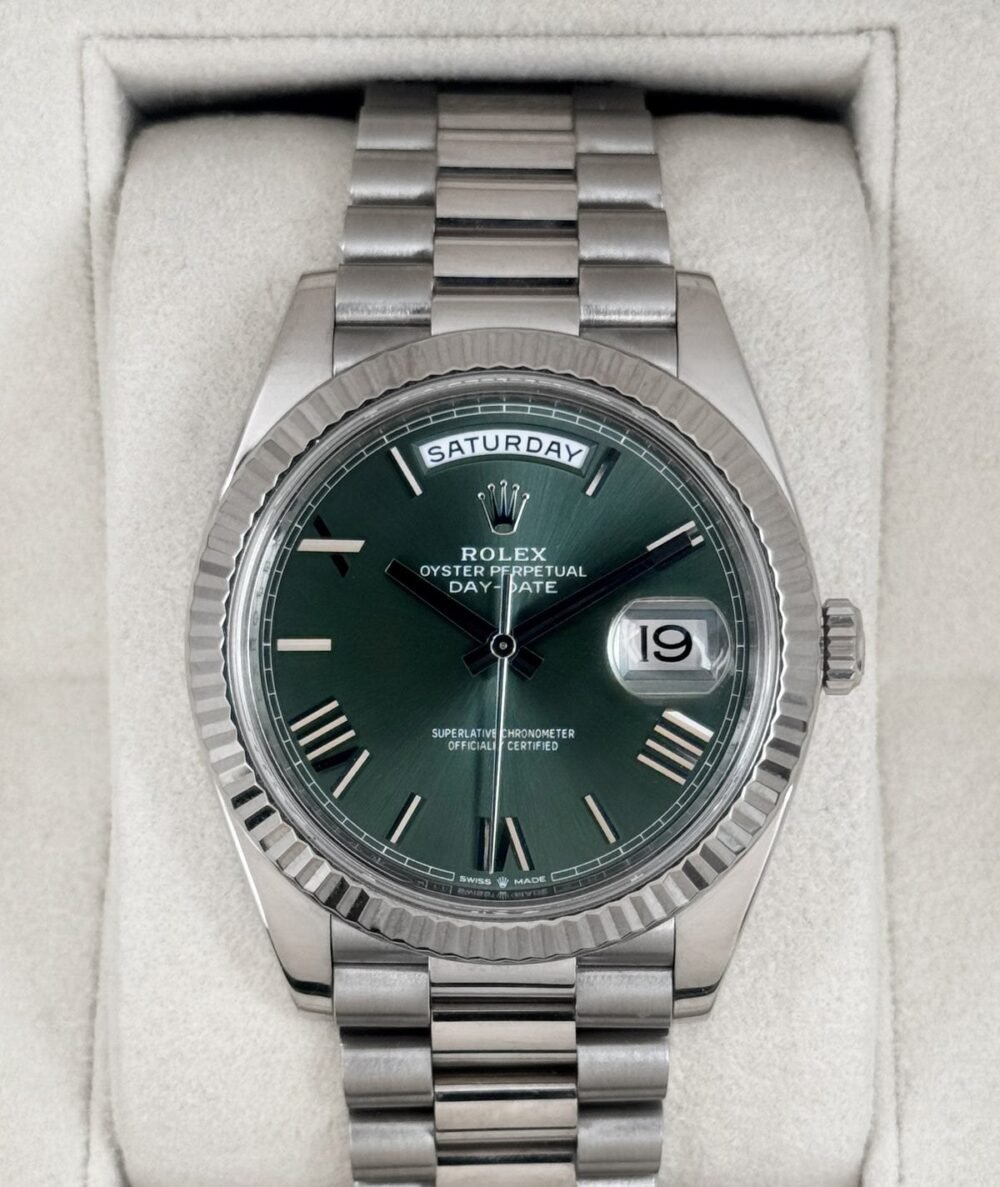 2020 Rolex Day-Date 40mm 228239 Presidential White Gold Olive Green Dial