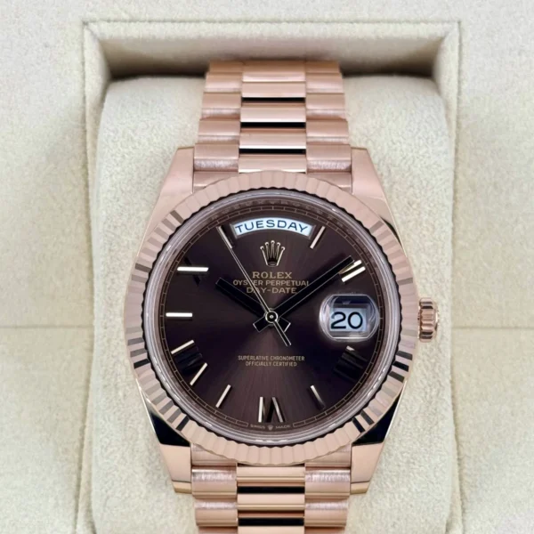 2024 Rolex Day-Date 40mm 228235 Rose Gold Chocolate Dial