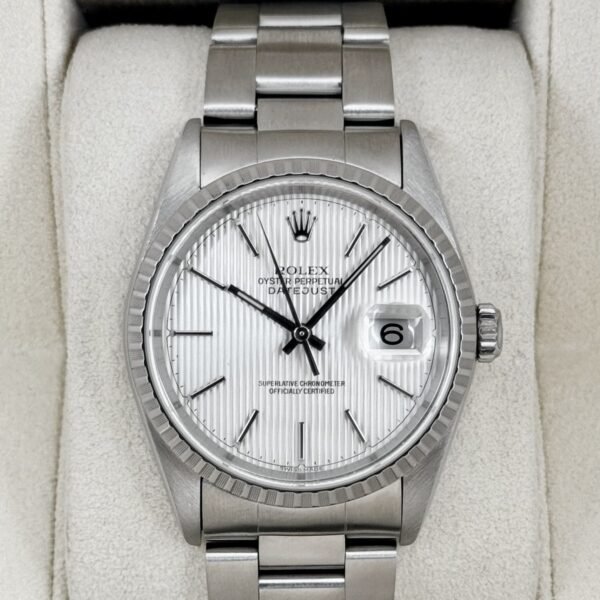 2004 Rolex Datejust 36mm 16220 Stainless Steel Oyster Silver Tapestry Dial (Collectors Set)
