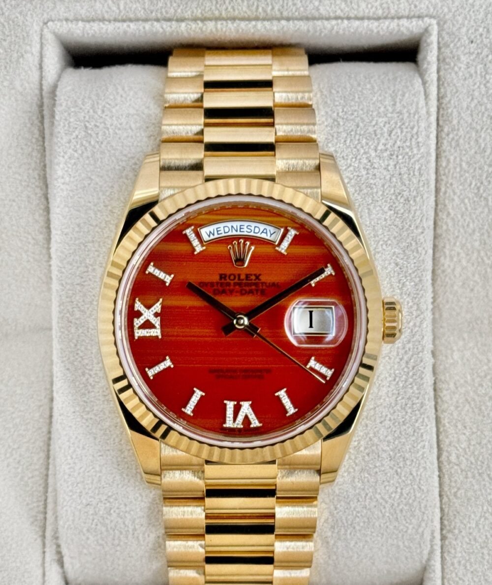 Rolex Day-Date 36mm 128238 Presidential Carnelian Diamond Dial