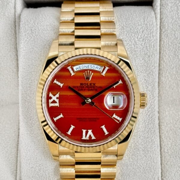 Rolex Day-Date 36mm 128238 Presidential Carnelian Diamond Dial
