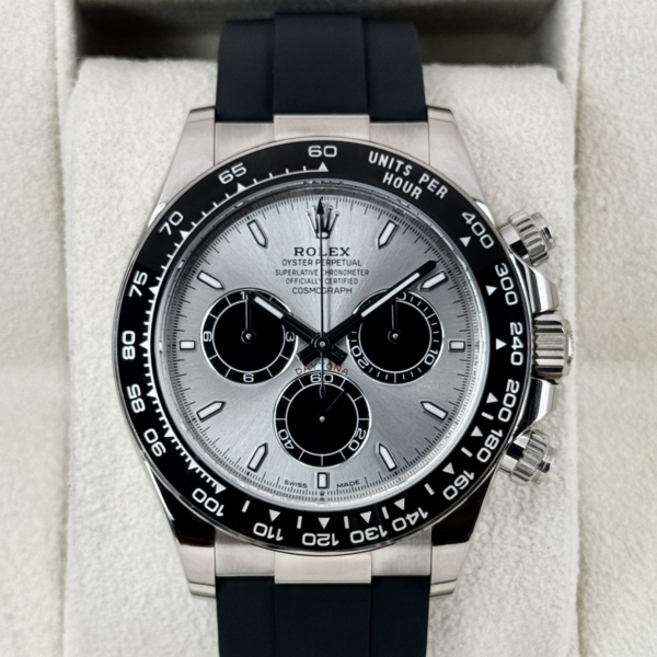 2024 Rolex Daytona 40mm 126519LN White Gold Oysterflex Silver Ghost Dial