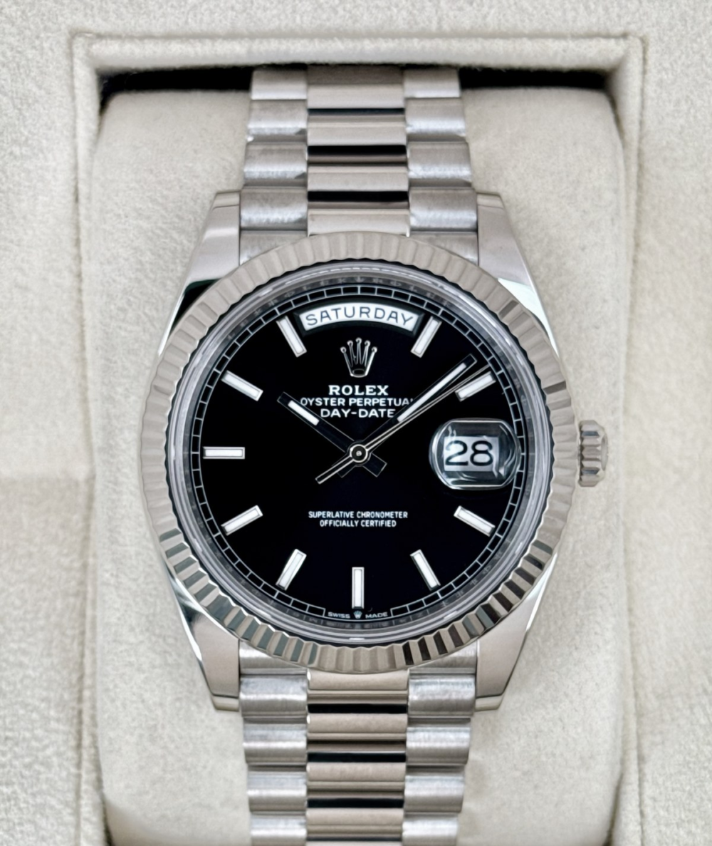 2025 Rolex Day-Date 40mm 228239 Presidential 18kt White Gold Black Dial