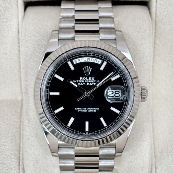 2025 Rolex Day-Date 40mm 228239 Presidential 18kt White Gold Black Dial