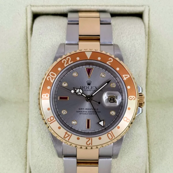 2007 Rolex GMT-Master II 40mm 16713 Slate Grey Serti Diamond Ruby Dial