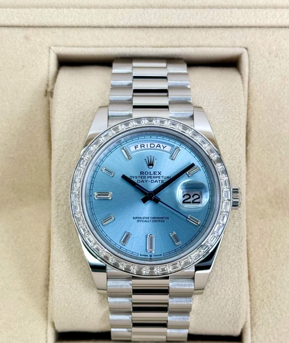 2024 Rolex Day-Date 40mm 228396TBR Ice Blue Diamond Baguette Dial