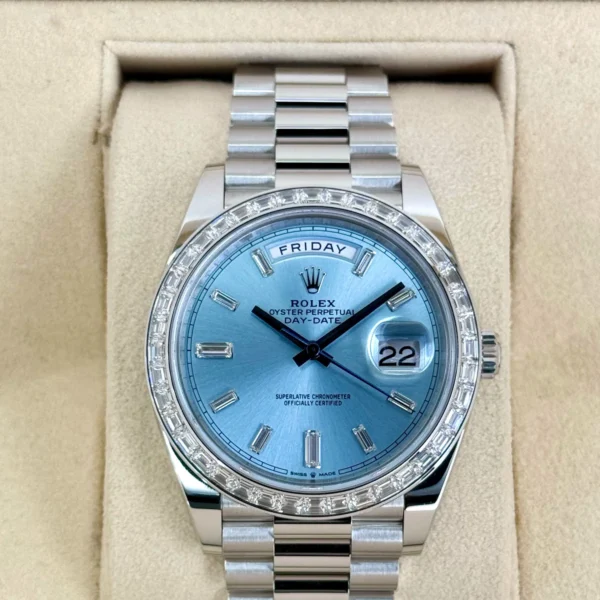2024 Rolex Day-Date 40mm 228396TBR Ice Blue Diamond Baguette Dial