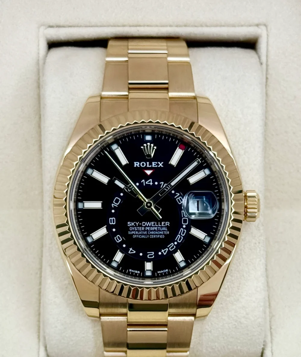 2019 Rolex Sky-Dweller 42mm 326938 18K Yellow Gold Oyster Black Dial