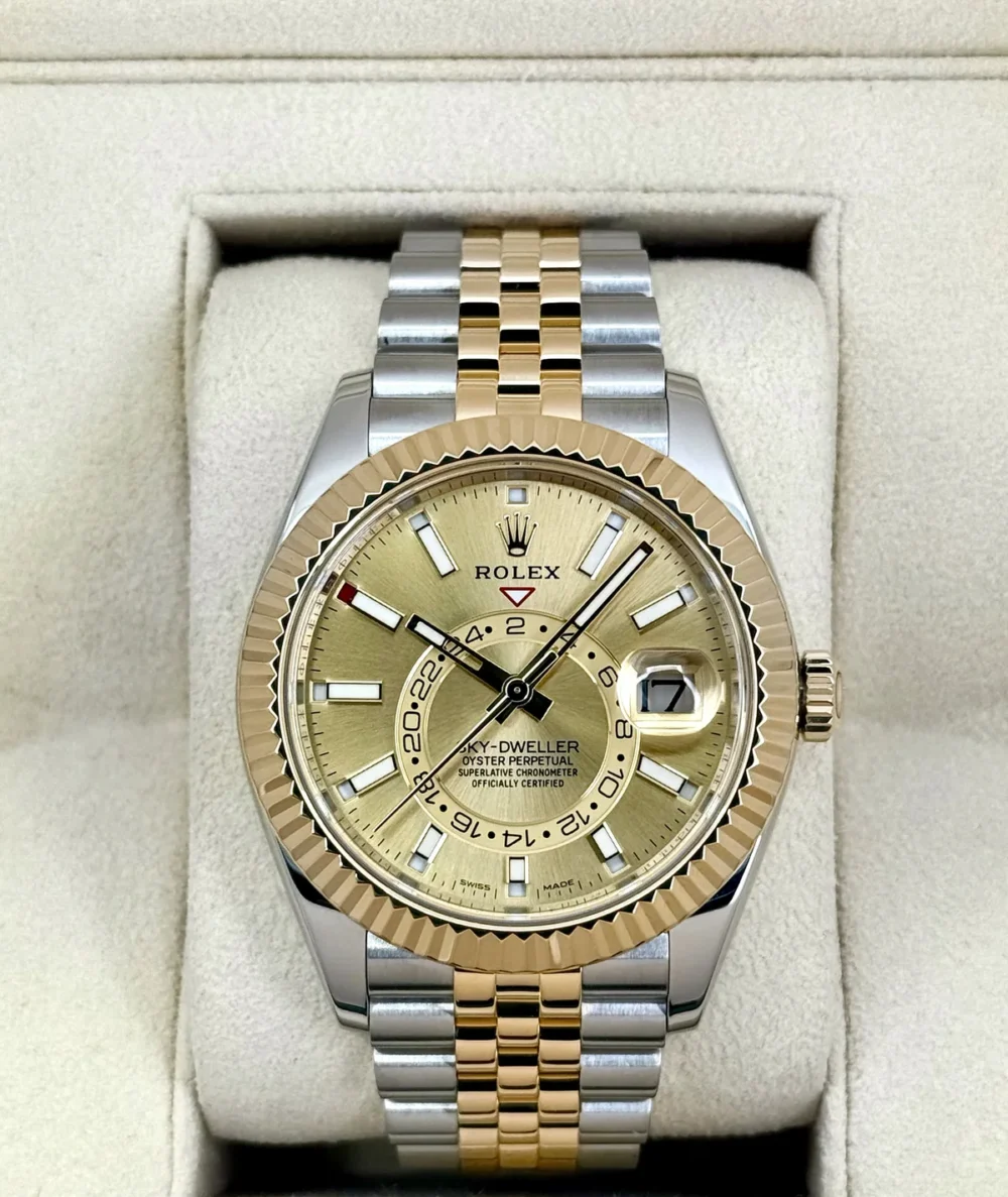 2022 Rolex Sky-Dweller 42mm 326933 Two-Tone Jubilee Champagne Dial