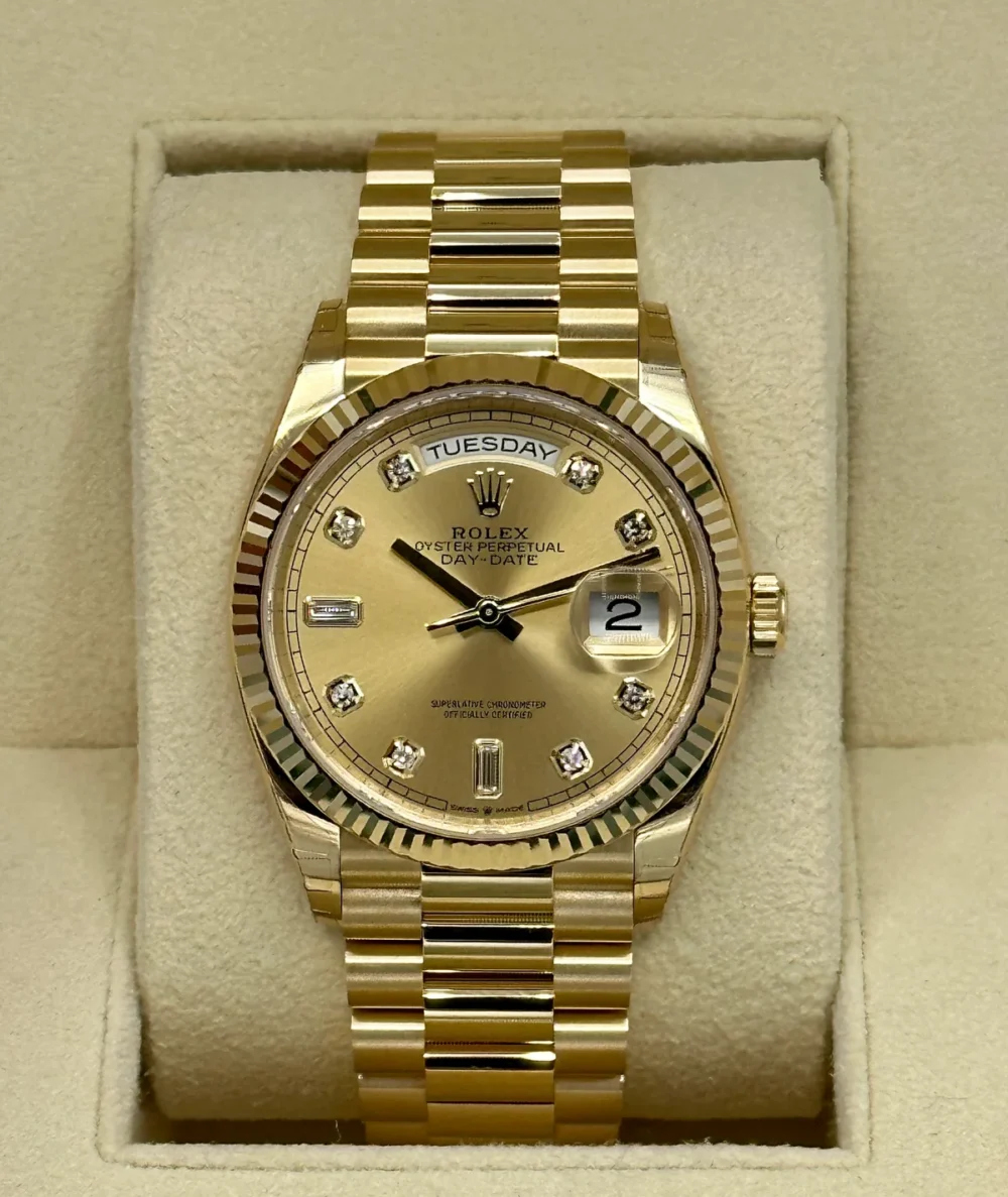 2023 Rolex Day-Date 36mm 128238 Champagne Diamond Dial