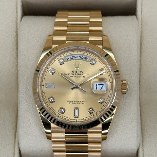 NEW 2025 Rolex Day-Date 36mm 128238 Champagne Diamond Dial
