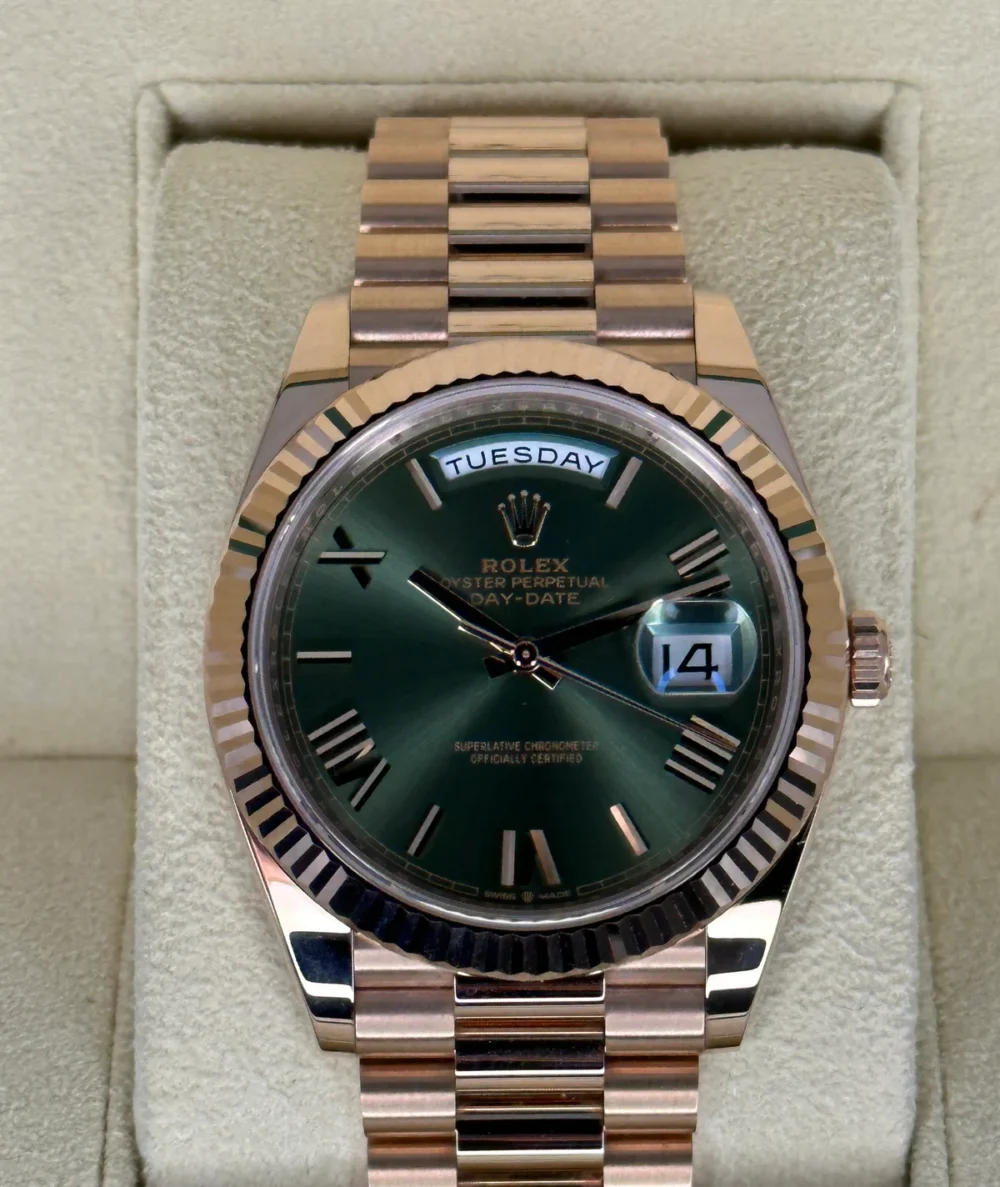 2022 Rolex Day-Date 40mm 228235 Presidential Rose Gold Olive Dial