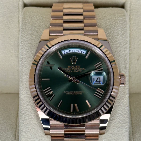 2022 Rolex Day-Date 40mm 228235 Presidential Rose Gold Olive Dial