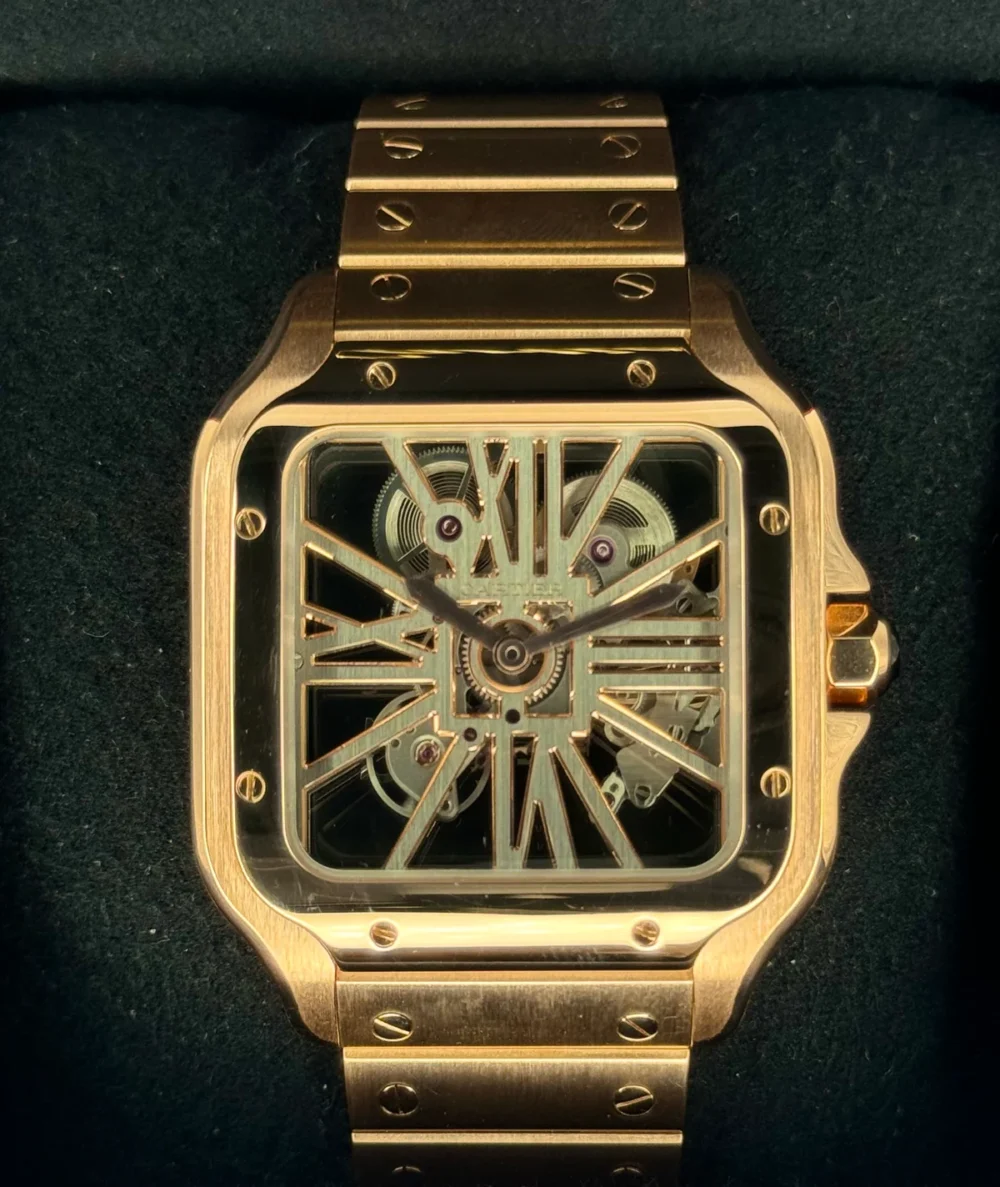 2021 Santos De Cartier 39.8mm WHSA0016 Rose Gold Skeleton Dial
