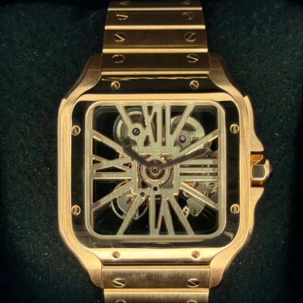 2021 Santos De Cartier 39.8mm WHSA0016 Rose Gold Skeleton Dial