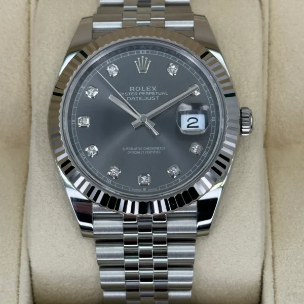 2023 Rolex Datejust 41mm 126334 Steel Jubilee Grey 10 Diamond Dial