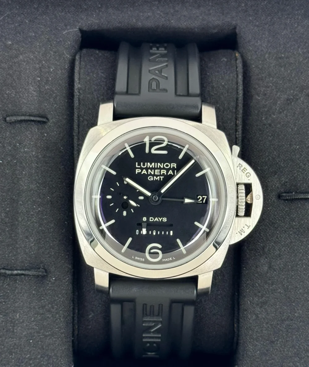 2009 Panerai Luminor 1950 8 Days GMT 44mm PAM00233 Black Dial