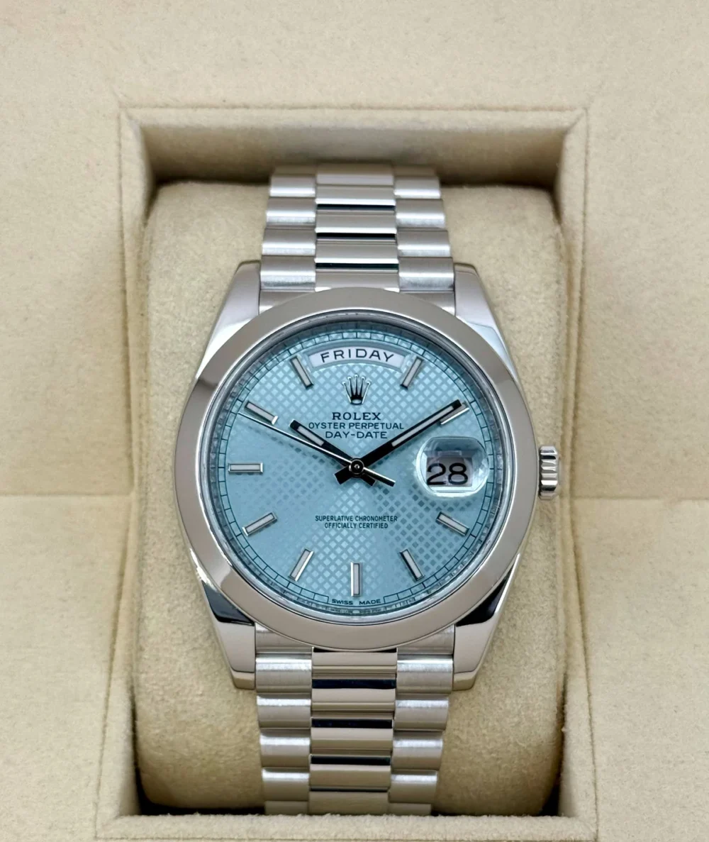 2018 Rolex Day-Date 40mm 228206 Platinum Blue Motif Dial