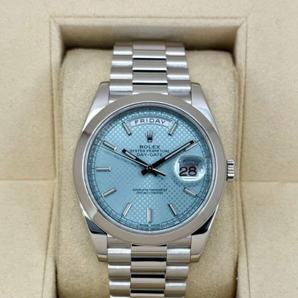 2018 Rolex Day-Date 40mm 228206 Platinum Blue Motif Dial