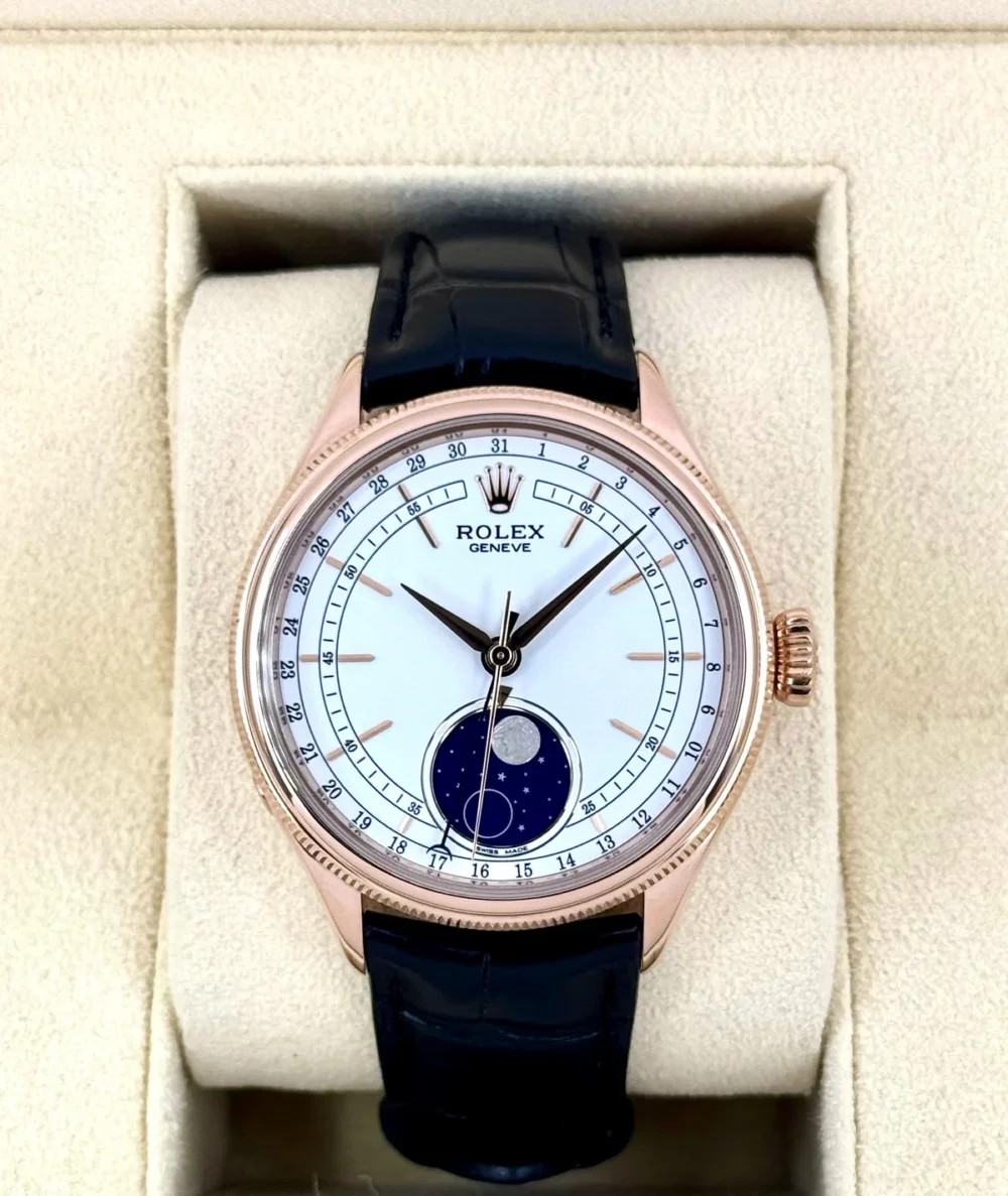 2018 Rolex Cellini Moonphase 39mm 50535 Rose Gold White Dial