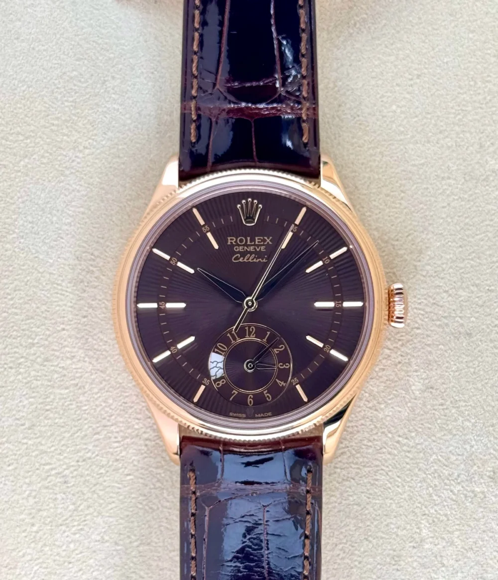 2020 Rolex Cellini Dual Time 39mm 50525 Rose Gold Brown Dial