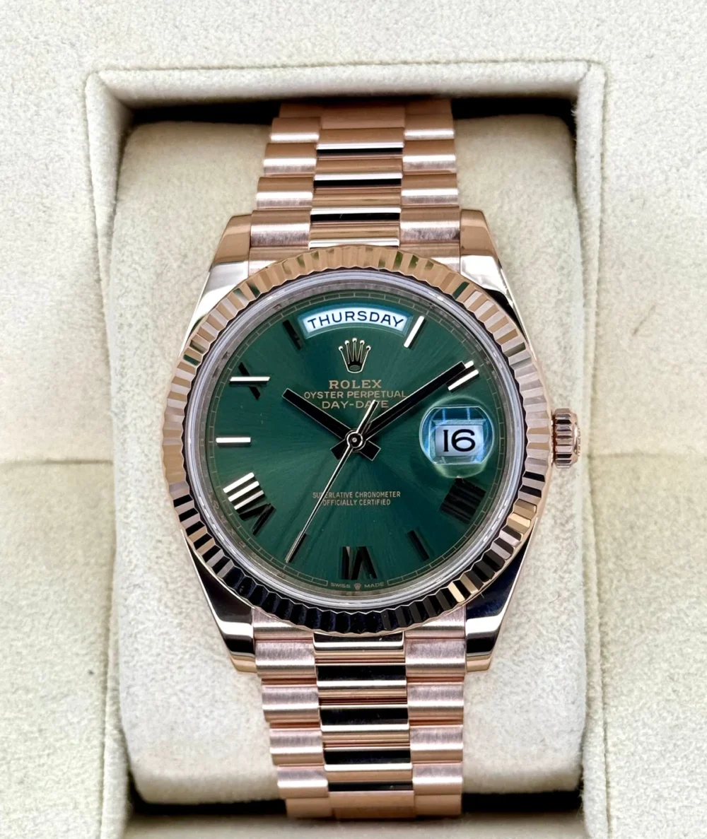 2022 Rolex Day-Date 40mm 228235 Presidential Rose Gold Olive Dial