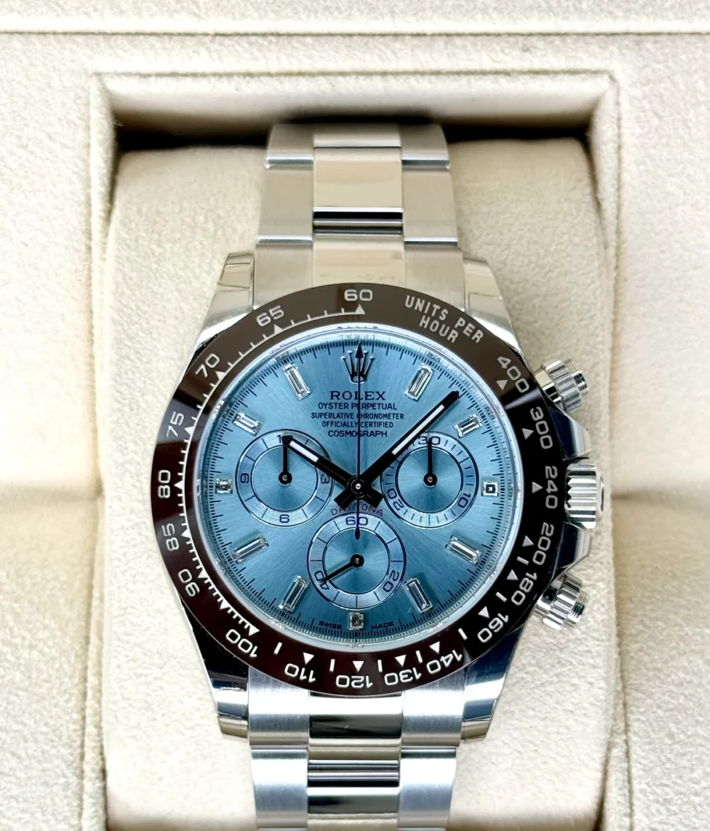 NEW Rolex Daytona 40mm 116506 Platinum Ice Blue Diamond Baguette Dial