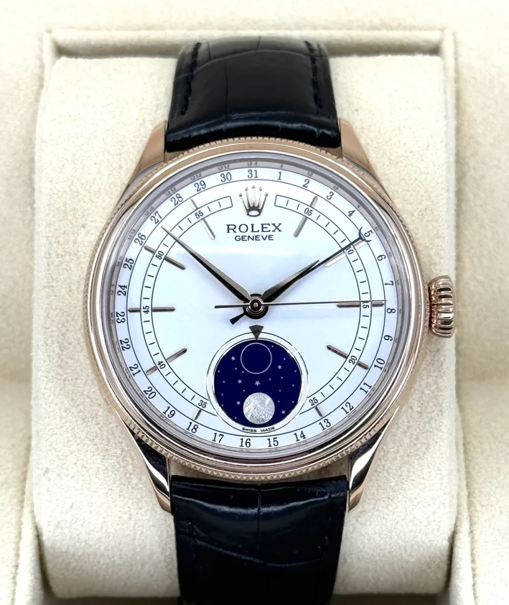 2019 Rolex Cellini Moonphase 39mm 50535 Rose Gold White Dial