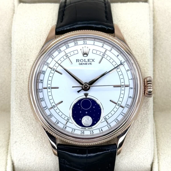 2019 Rolex Cellini Moonphase 39mm 50535 Rose Gold White Dial