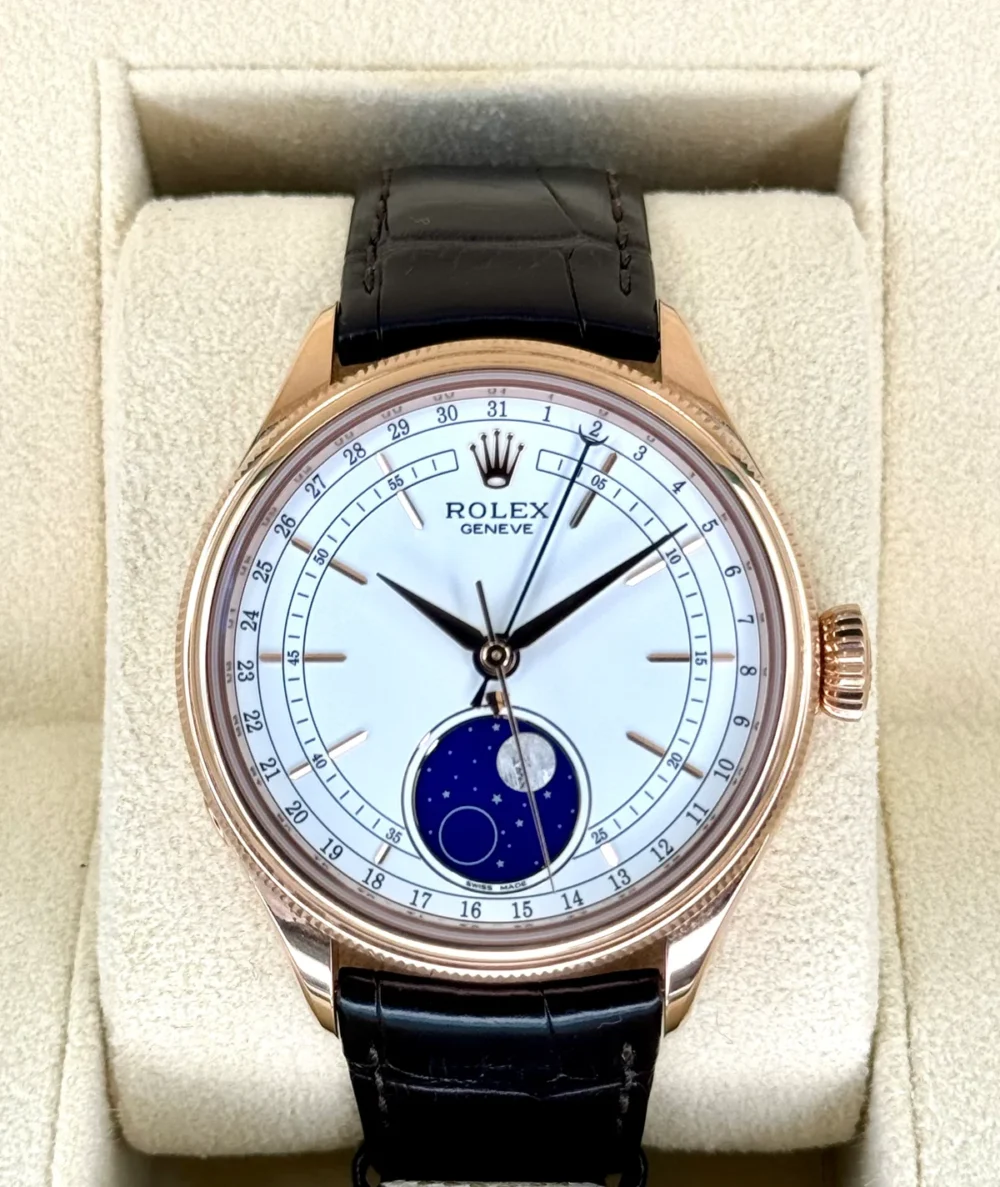 2020 Rolex Cellini Moonphase 39mm 50535 Rose Gold White Dial