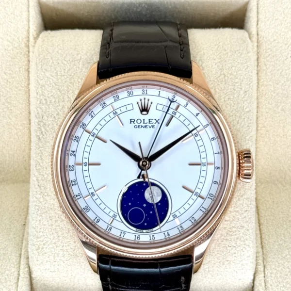 2020 Rolex Cellini Moonphase 39mm 50535 Rose Gold White Dial