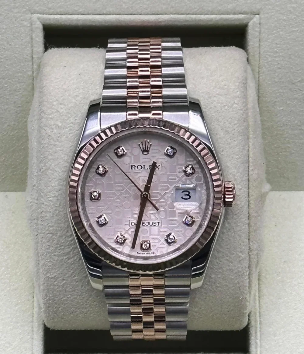 2010 Rolex Datejust 36mm 116231 Two-Tone Rose Gold Pink Diamond Dial