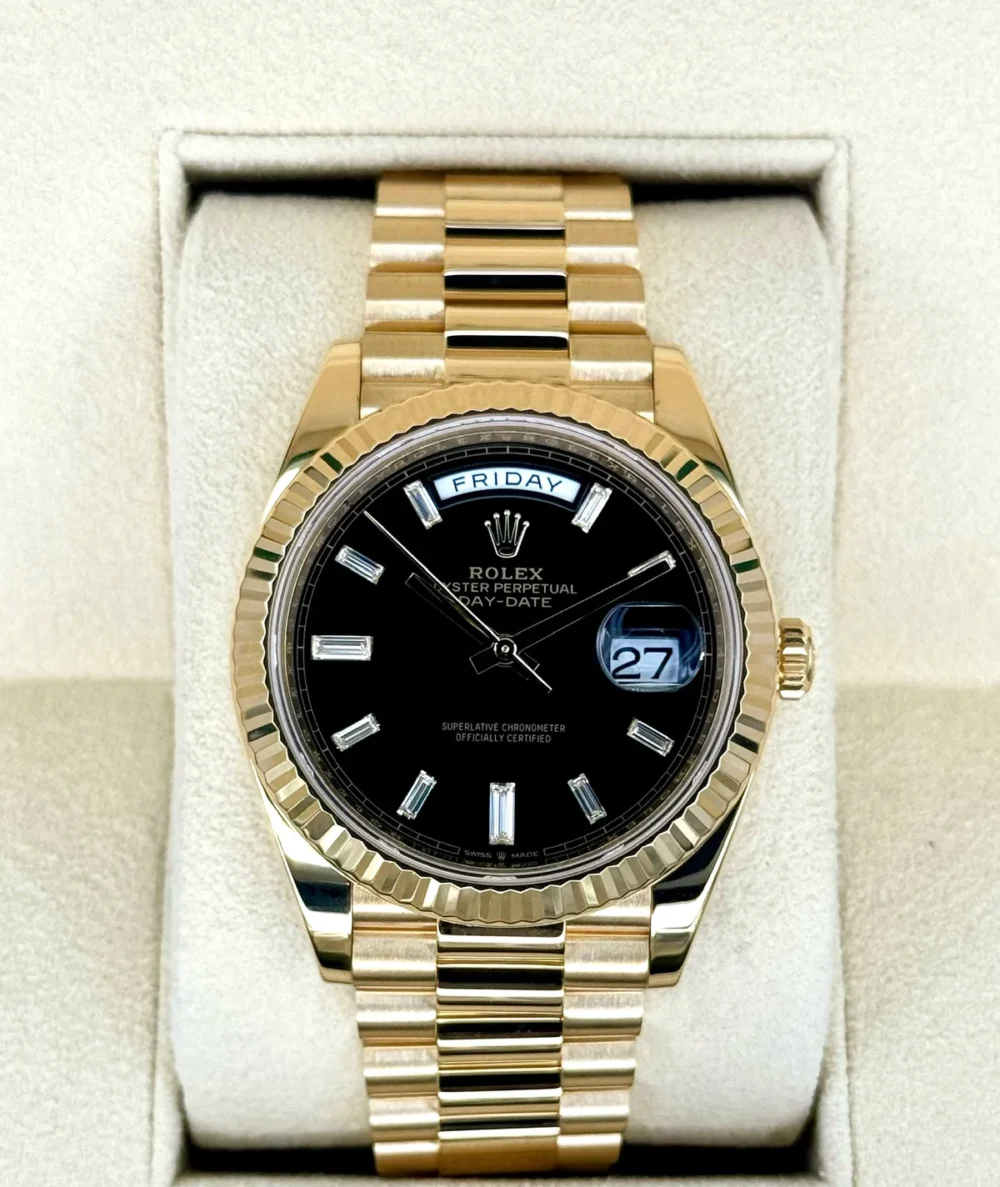2023 Rolex Day-Date 40mm 228238 Black Diamond Baguette Dial