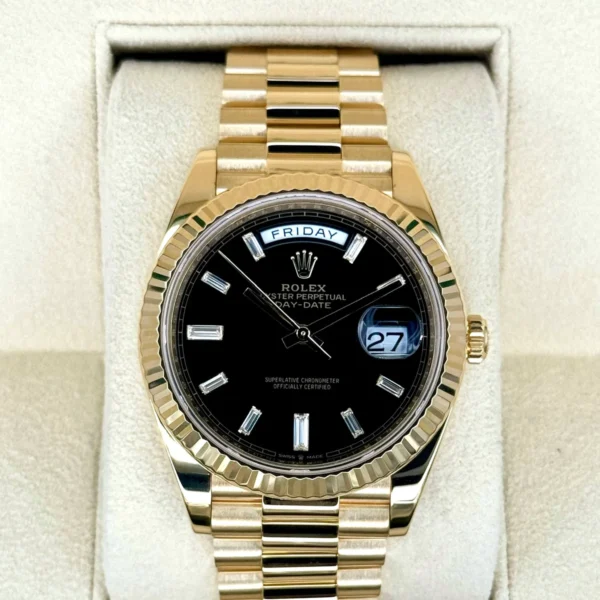 2023 Rolex Day-Date 40mm 228238 Black Diamond Baguette Dial