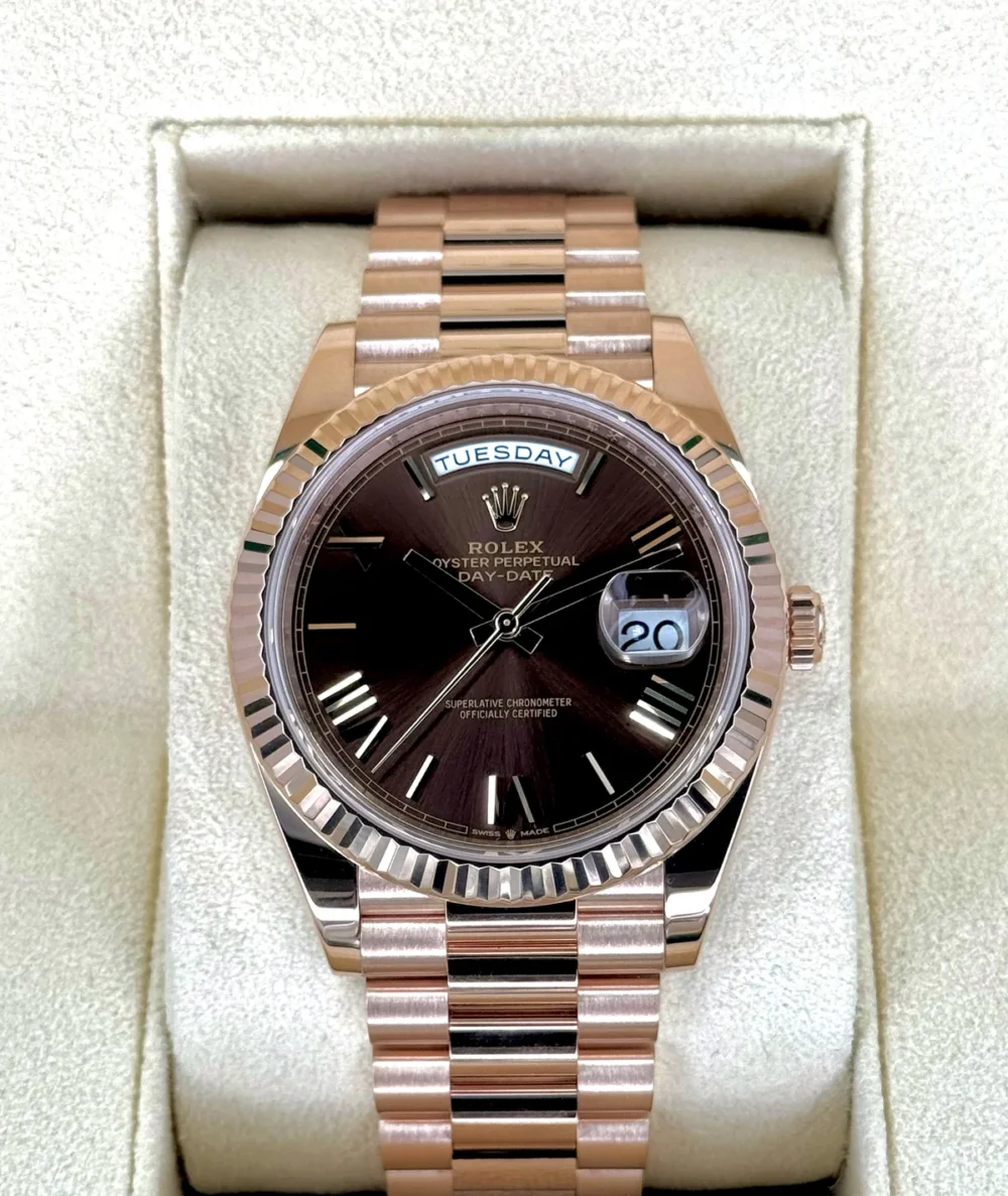 2024 Rolex Day-Date 40mm 228235 Rose Gold Chocolate Dial