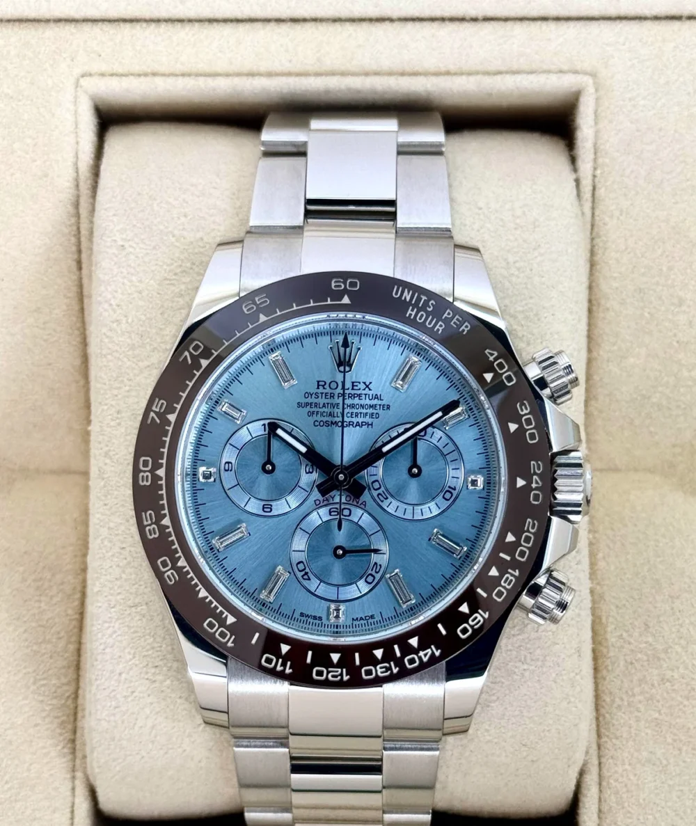 2022 Rolex Daytona 40mm 116506 Platinum Ice Blue Diamond Baguette Dial