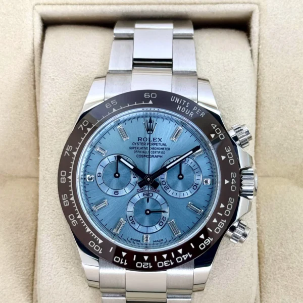 2022 Rolex Daytona 40mm 116506 Platinum Ice Blue Diamond Baguette Dial