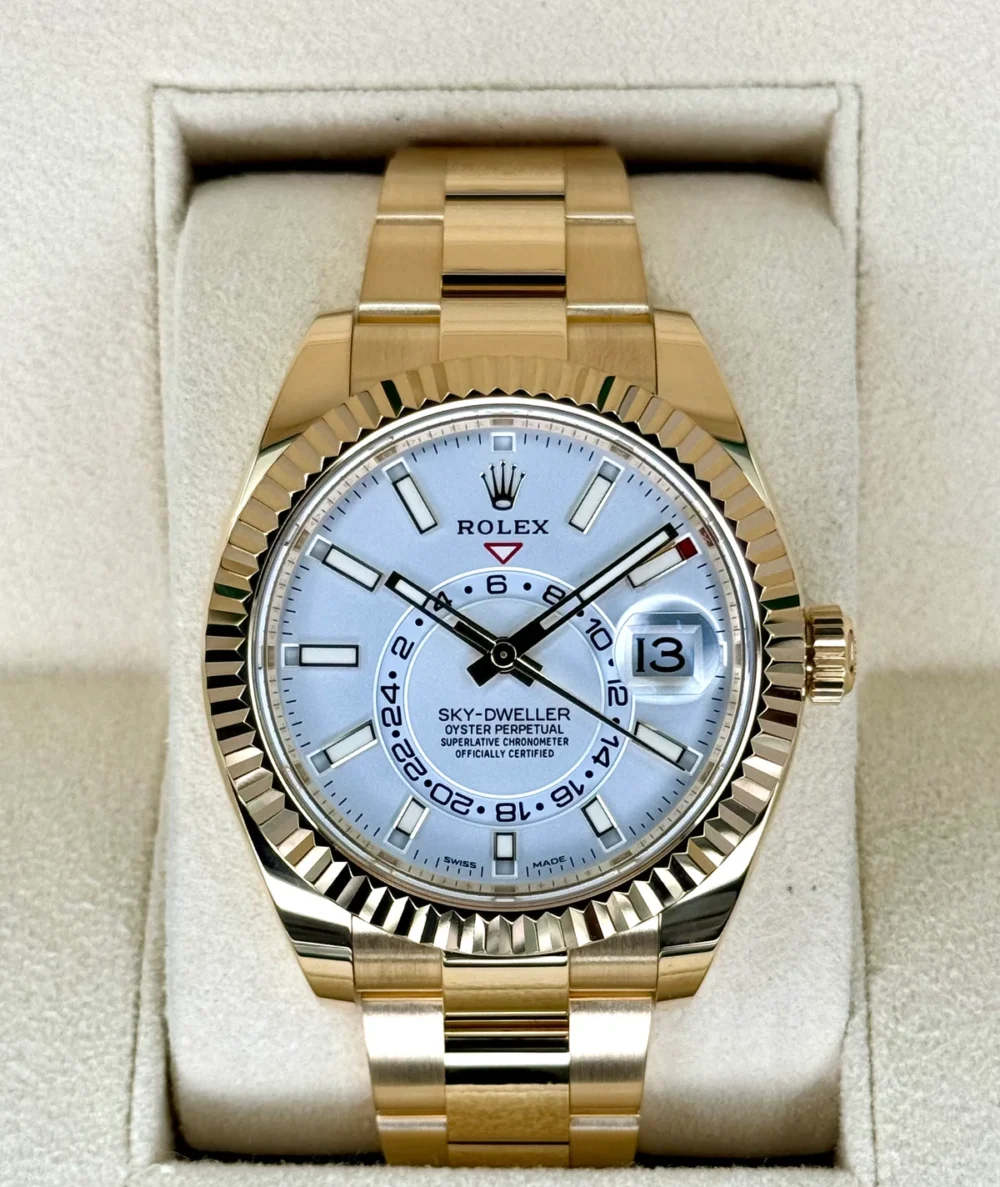 2022 Rolex Sky-Dweller 42mm 326938 18K Yellow Gold Oyster White Dial