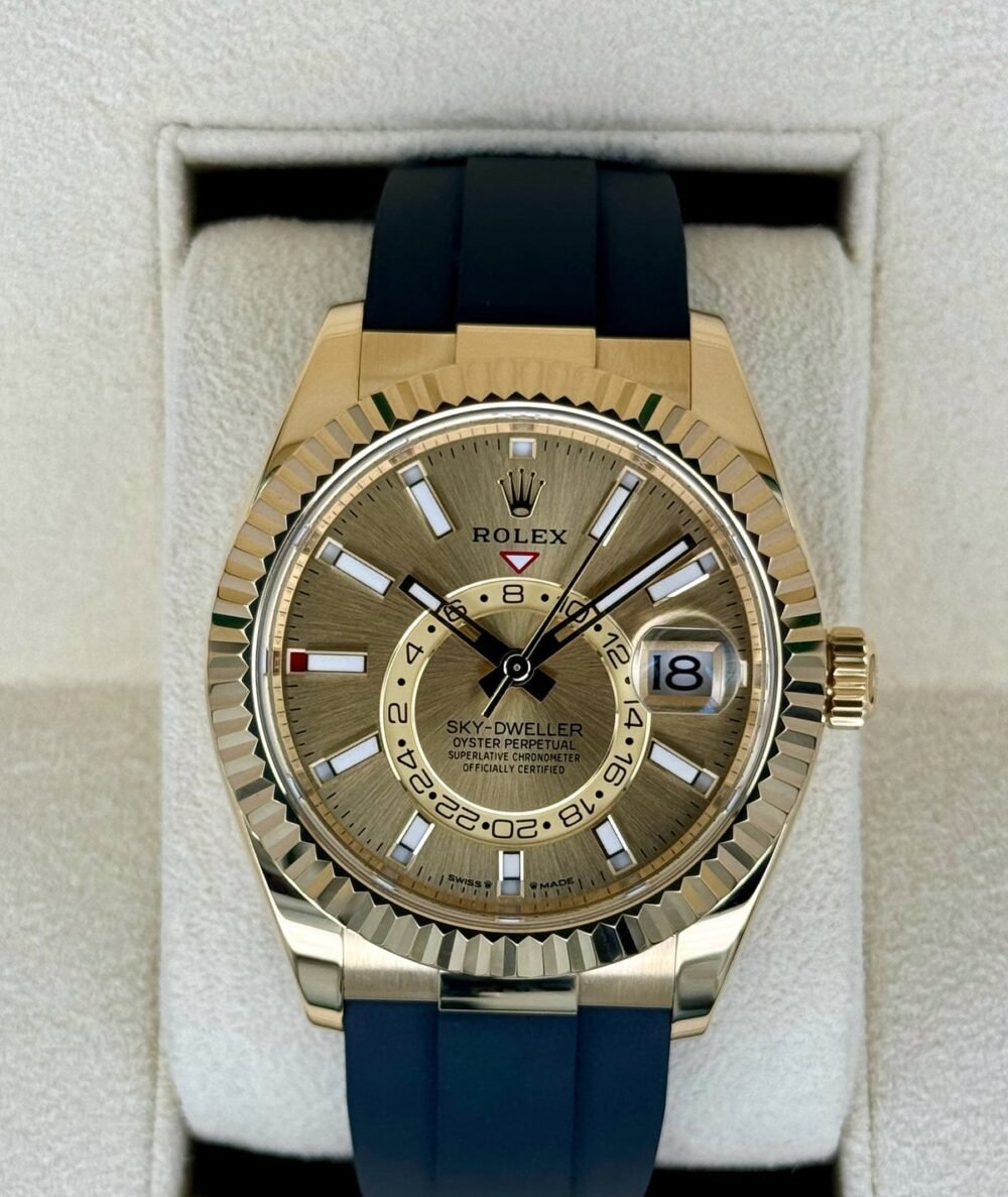 2024 Rolex Sky-Dweller 42mm 336238 Yellow Gold Oysterflex Champagne Dial