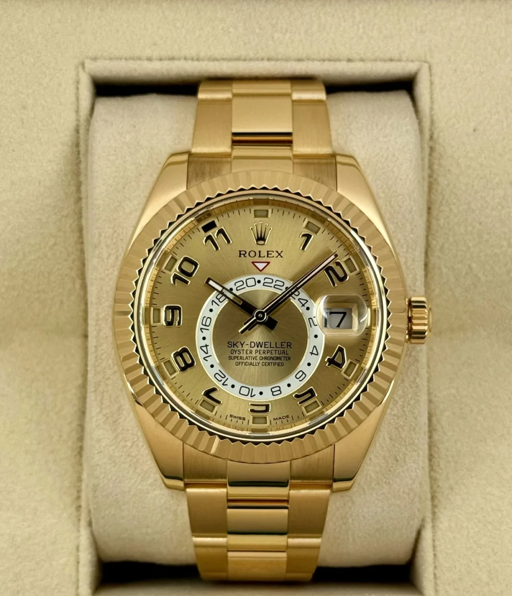 2019 Rolex Sky-Dweller 42mm 326938 Yellow Gold Oyster Champagne Dial
