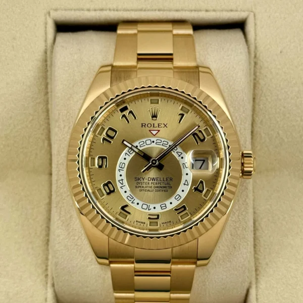 2019 Rolex Sky-Dweller 42mm 326938 Yellow Gold Oyster Champagne Dial