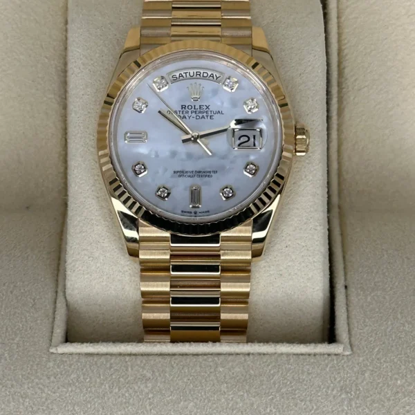 2021 Rolex Day-Date 36mm 128238 Mother of Pearl Diamond Dial