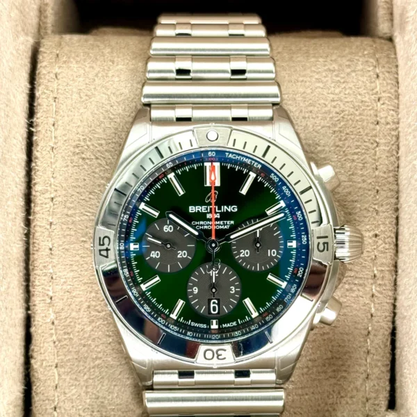 NEW 2023 Breitling Chronomat B01 42 AB0134 Stainless Steel Green Dial