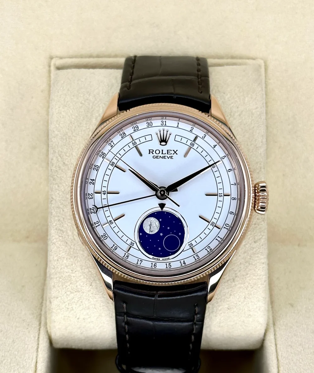 2022 Rolex Cellini Moonphase 39mm 50535 Rose Gold White Dial
