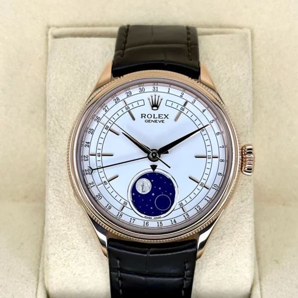 2022 Rolex Cellini Moonphase 39mm 50535 Rose Gold White Dial