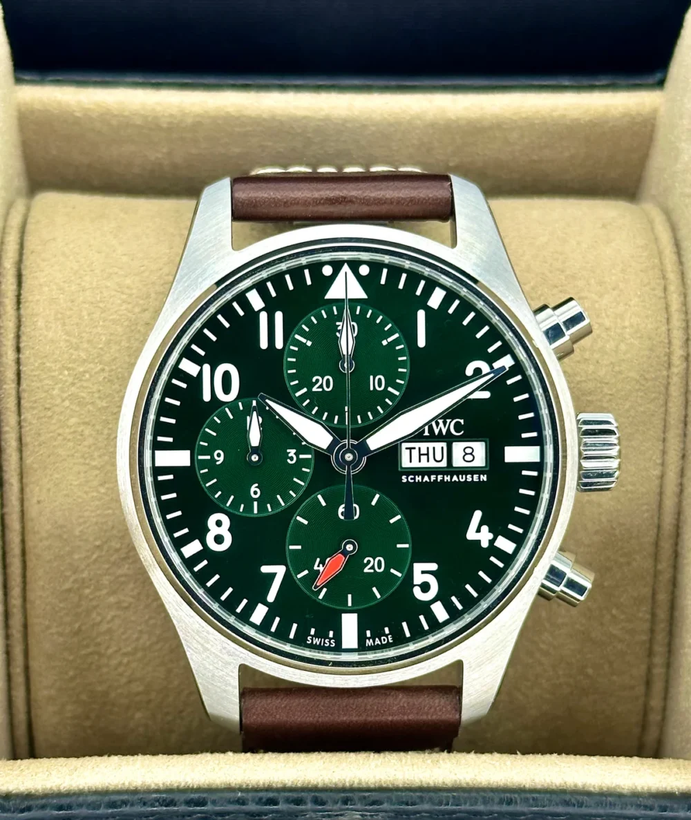 NEW 2023 IWC Pilot's Chronograph 41mm IW388103 Stainless Steel Green Dial